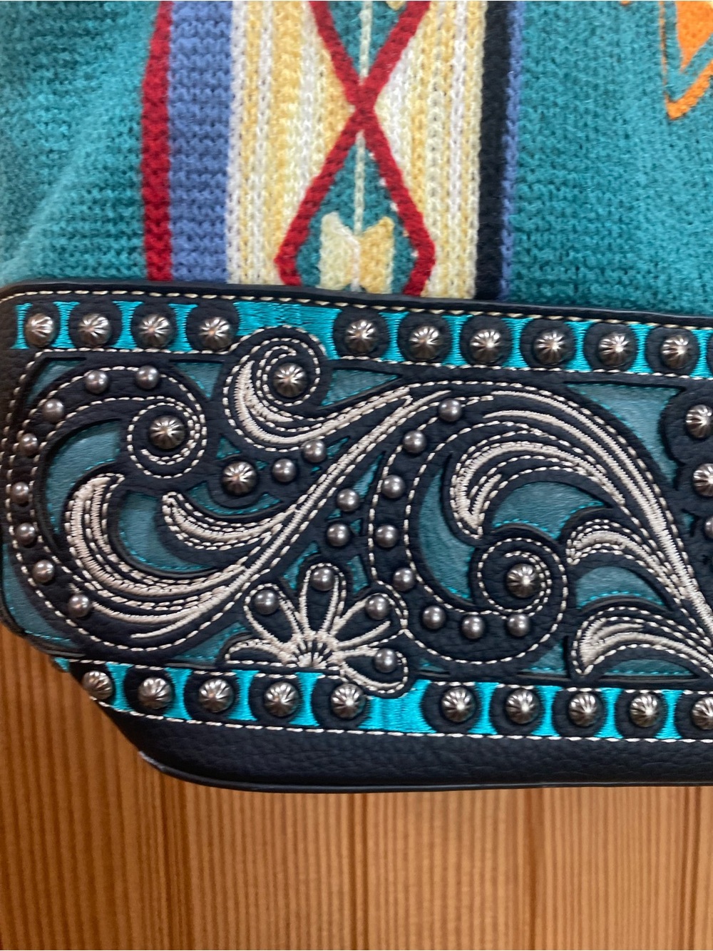 NWT Montana West Turquoise and Navy Southwestern Tote - Picture 3 of 9